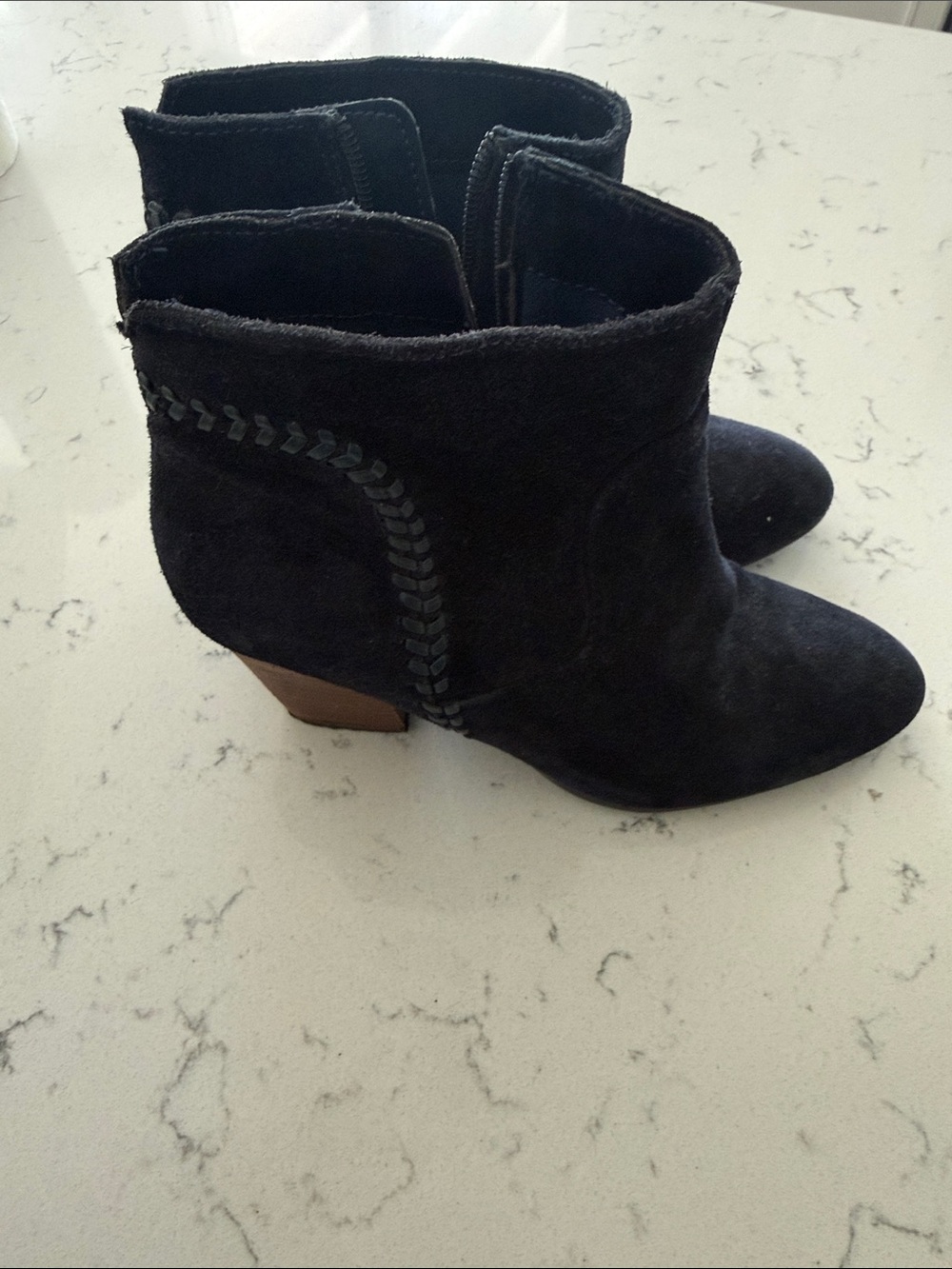 Diba Black Suede Ankle Boots with Braided Side Trim